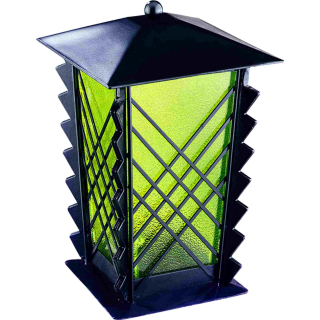 Grablaterne Stahl schwarz matt mit Gittern und grünem Glas 21 cm