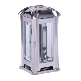 Grablaterne Edelstahl abgerundet modern mit Facettenglasscheiben glänzend inkl. LED-Grablicht 24 cm