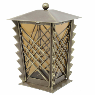 Grablaterne Stahl in hochwertiger Bronzeoptik mit Parsolglas und Gittern inkl. LED-Kerze mit Gittern 21 cm