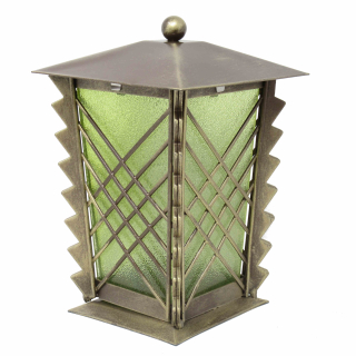 Grablaterne Stahl in hochwertiger Bronzeoptik mit Gittern und grünem Glas 21 cm