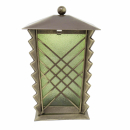 Grablaterne Stahl in hochwertiger Bronzeoptik mit Gittern und grünem Glas inkl. LED-Kerze 21 cm