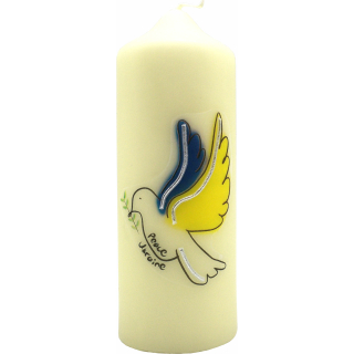 Friedenskerze Firedenslicht mit Taube Ukraine creme  16,5 x 6 cm