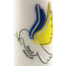 Friedenskerze Friedenslicht mit Taube Ukraine weiß 16,5 x 6 cm